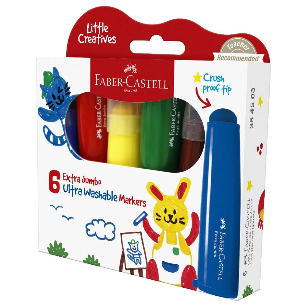Faber Castell Little Creatives Jumbo Ultra Washable Markers, Assorted – Box of 6 - Image 5
