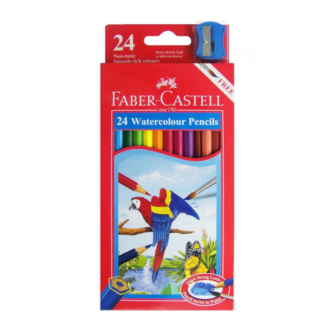 Faber Castell Watercolour Pencils Assorted 24pk Also includes 1 brush & 1 sharpener