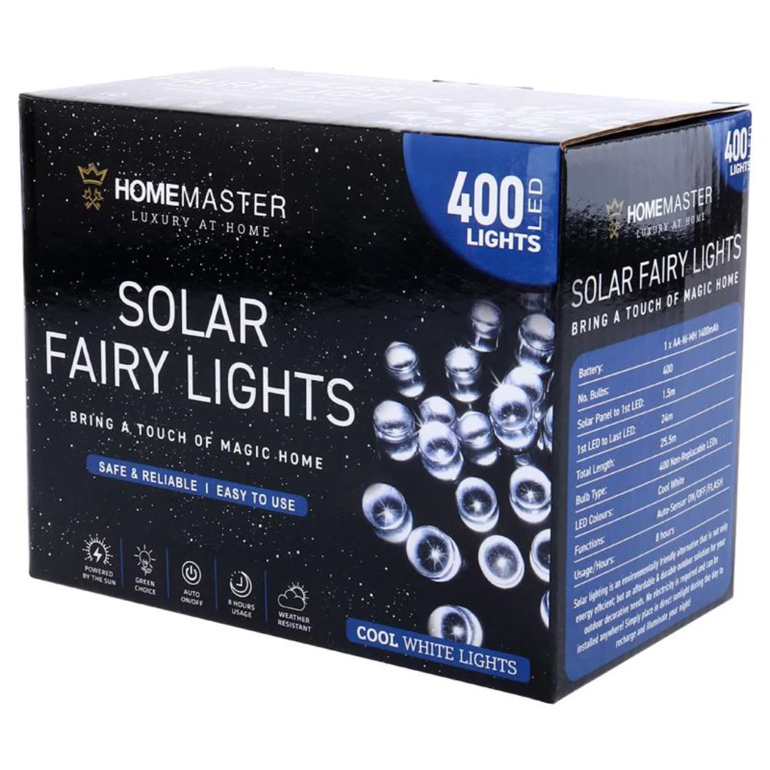 Fairy Light Solar 400 LED 25.5m Total Length Cool White 2 Functions - Image 2