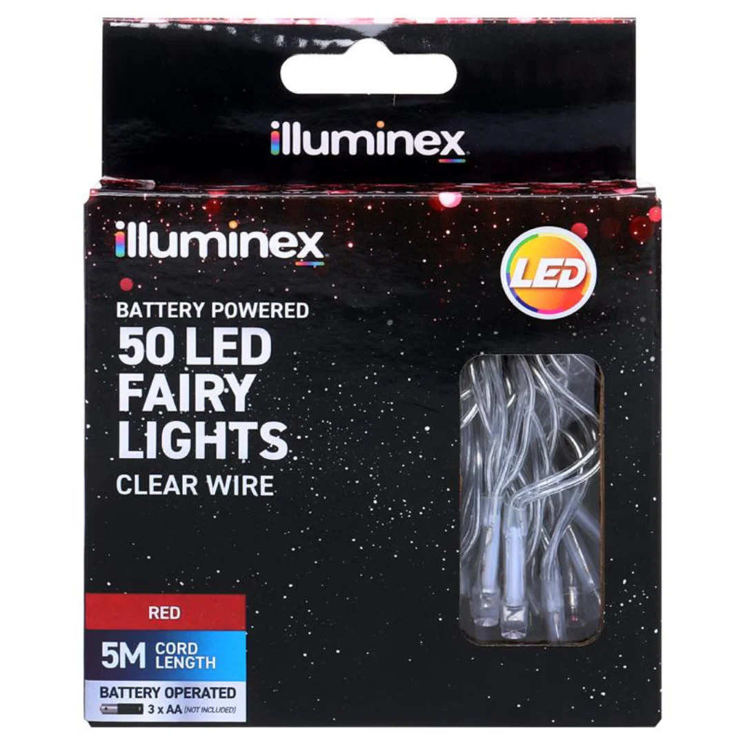 Fairy Lights Battery Operated 50 LED 500cm Red Colour 2 Function Clear Wire - Image 4