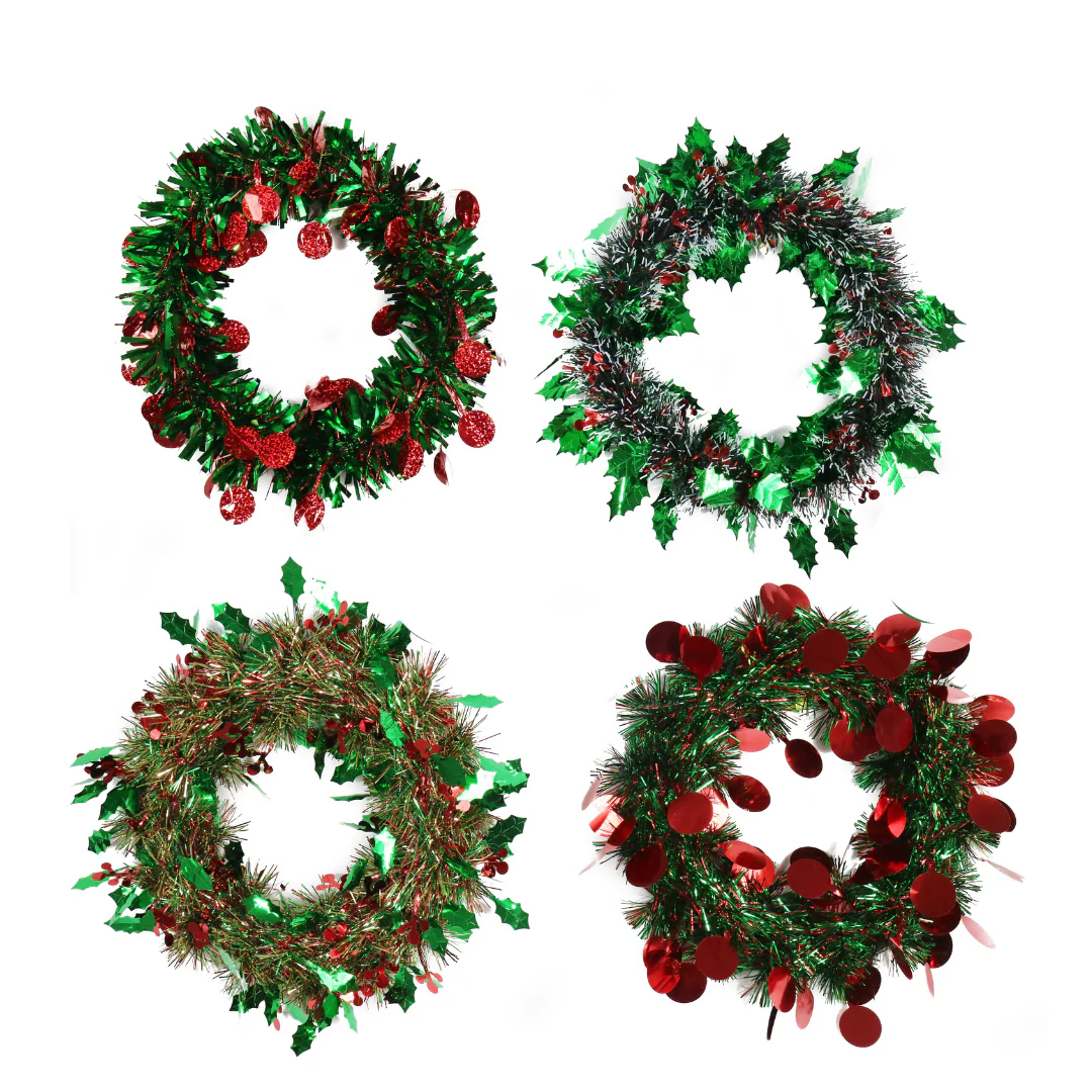 Fancy Green Tinsel Wreath 57cm Assorted