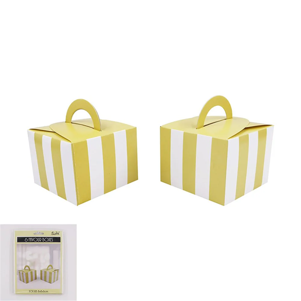 Favour Boxes 6Pk Striped Yellow 8X8X Cm
