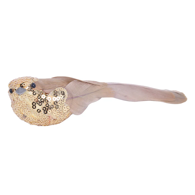 Champagne Feather Bird W/Clip 16Cm
