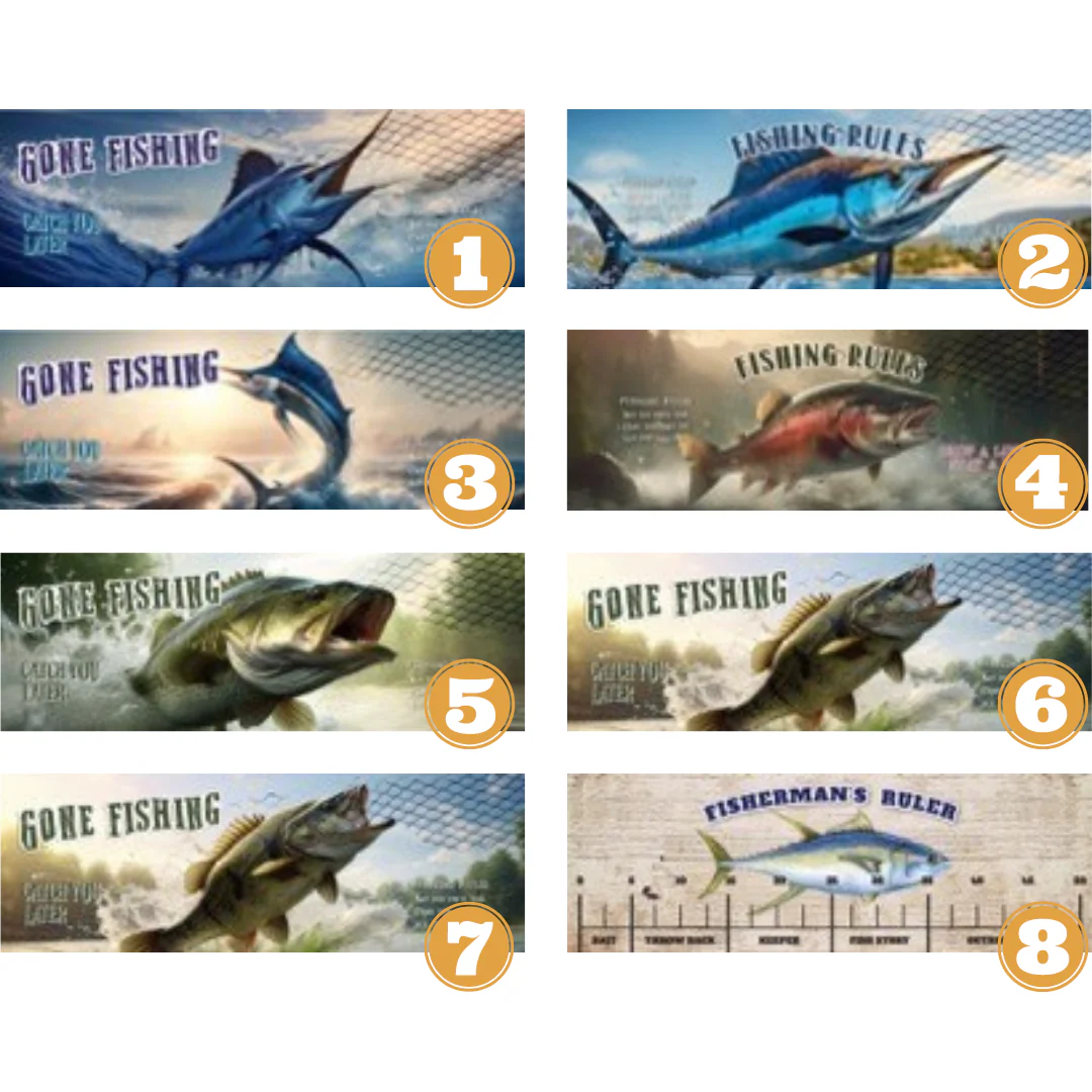 Fishing Wooden Key Holders Four Hook 2 Hooks at the Back to Hang 35.5x12x0.8cm Assorted