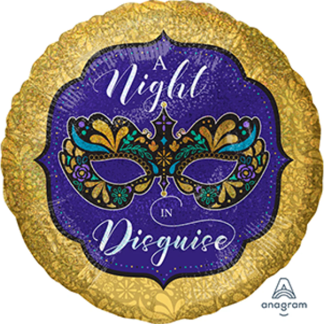 Foil Balloon 45cm Standard Holographic A Night in Disguise Mardi Gras S55