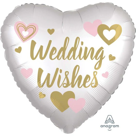 Foil Balloon 45cm XL Satin Wedding Wishes White Standard Hx S40