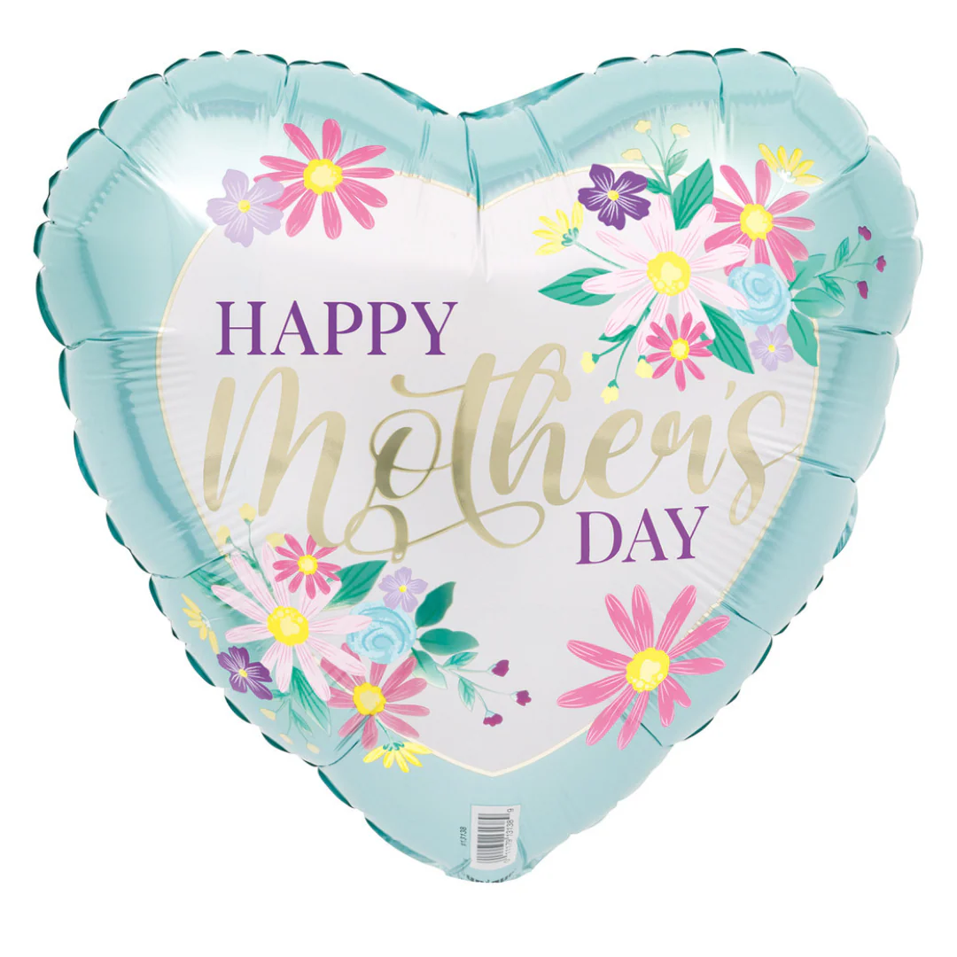 Foil Balloon 43cm Inflated Bulk Lovely Blue With Flowers Heart inHappy Mothers Day