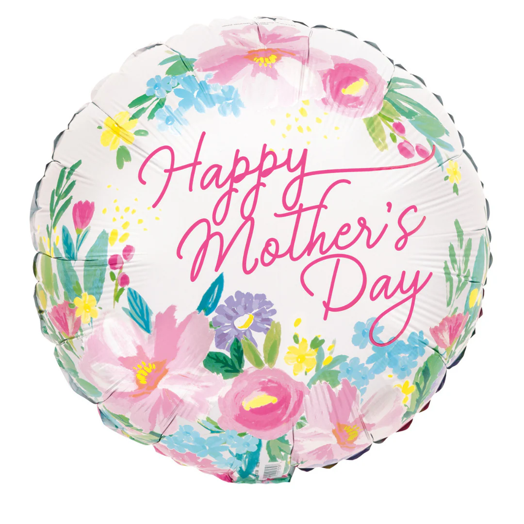 Foil Balloon 43cm Inflated Bulk Printed Blooms Mothers Day