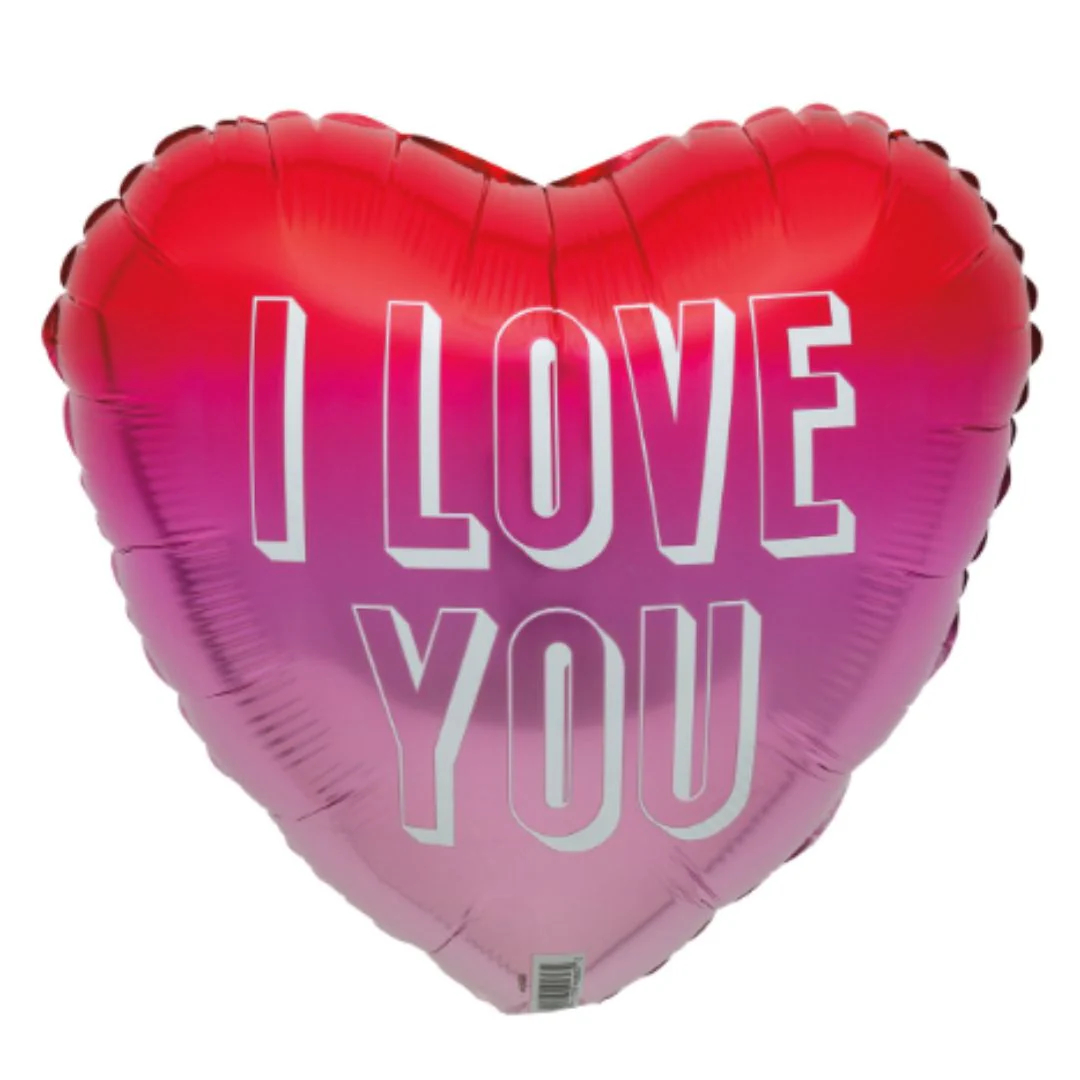 Bulk Gradient I Love You Heart With Ribbon Foil Balloon 45cm