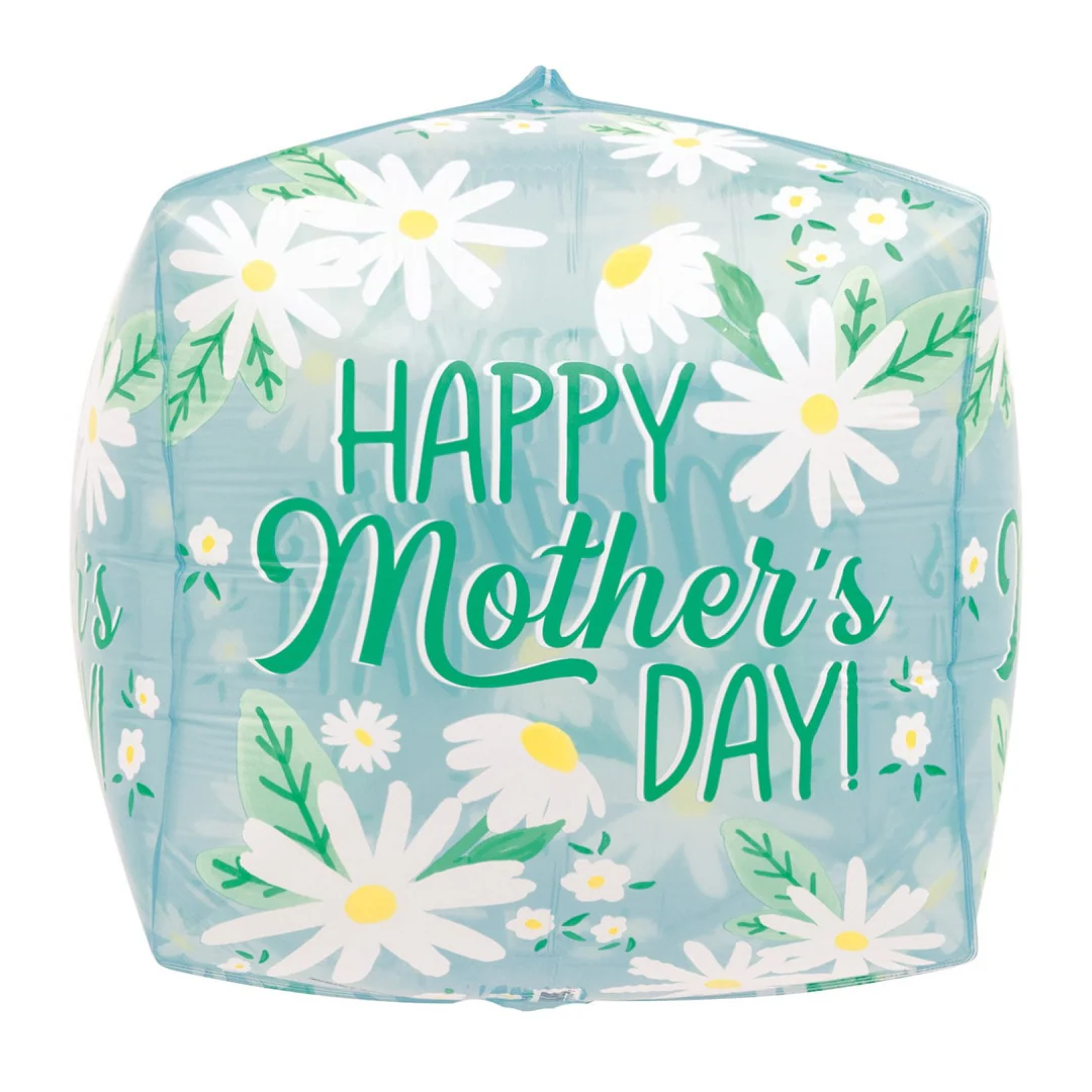 Foil Balloon With Ribbon Inflated Bulk Daisy Happy Mothers Day Cube 40cm