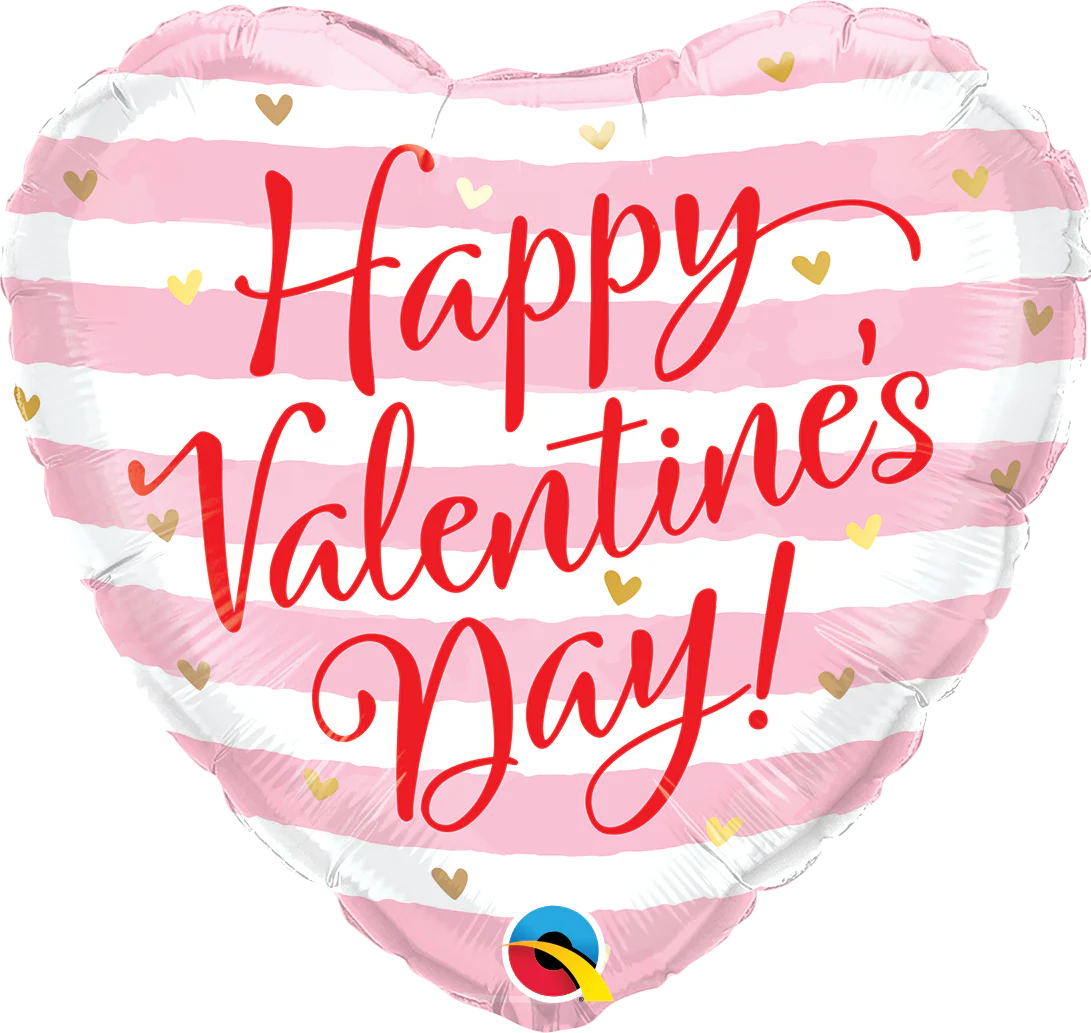 Heart Valentines Pink Stripes Foil Balloon 45cm