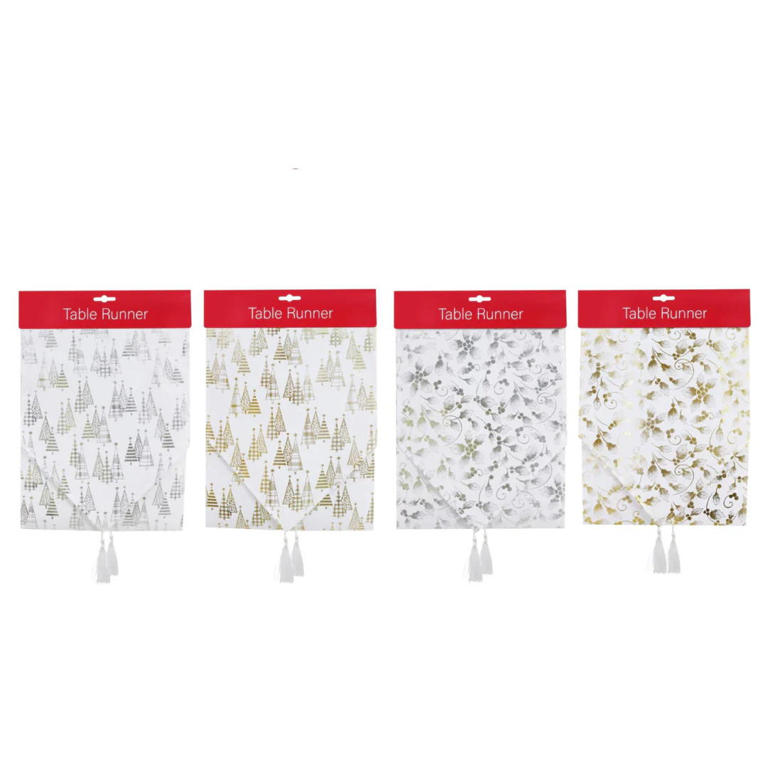 Foil Print Runner 180cm White Assorted