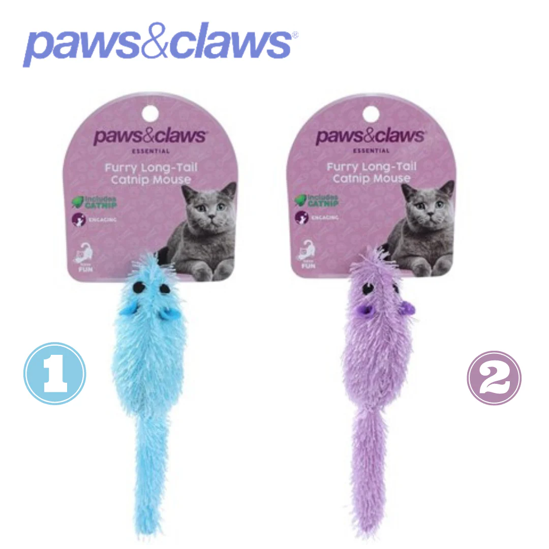 Furry Long-Tail Mouse Cat Toy 2 Assorted 17cm