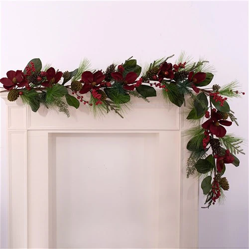 Garland 183cm Red Magnolia with Spruce Fir & Magnolia Leaves