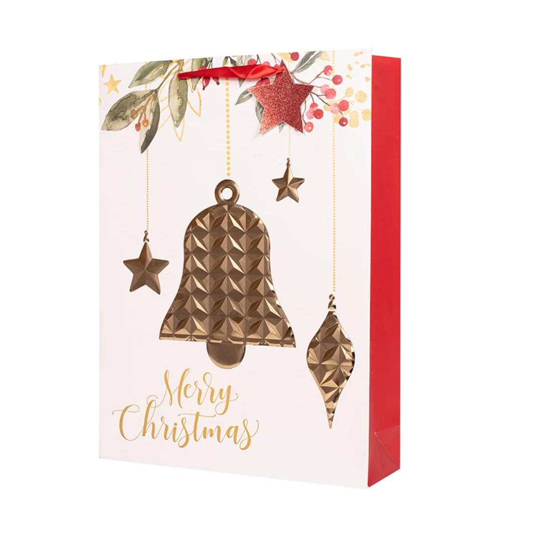 Embossed Christmas Bell Gift Bag 26x32.4x12.7cm Large - Image 2