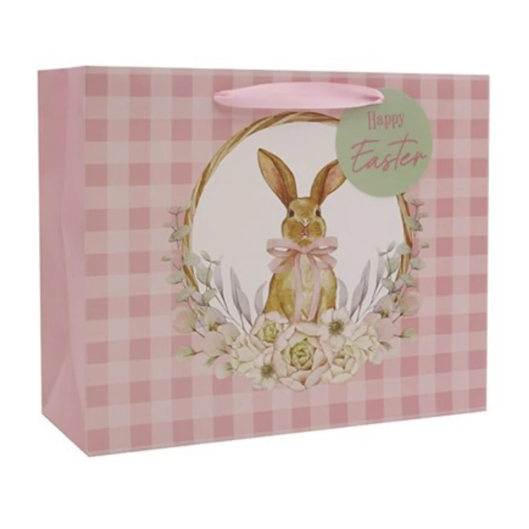 PINK GINGHAM EASTER GIFT BAG-LARGE 26x32x12.7CM