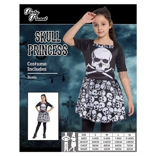 Girls Halloween Skull Dress 2 Asstd