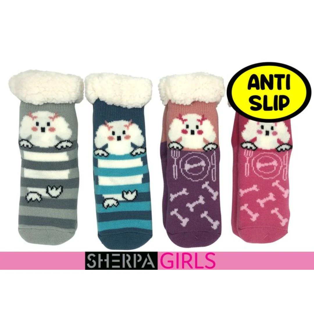 Girls Sherpa Socks Puppy 1Pair Assorted
