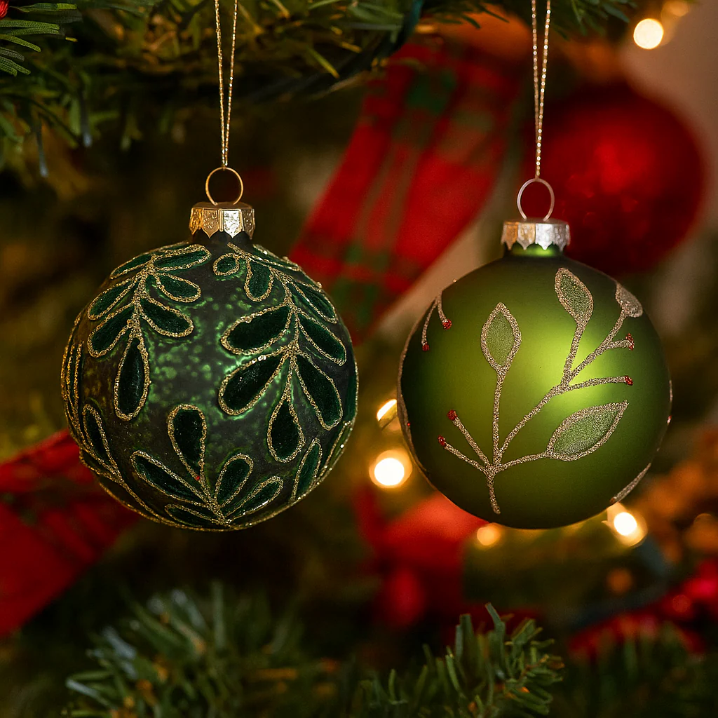 Glass Bauble 8cm Emerald Assorted