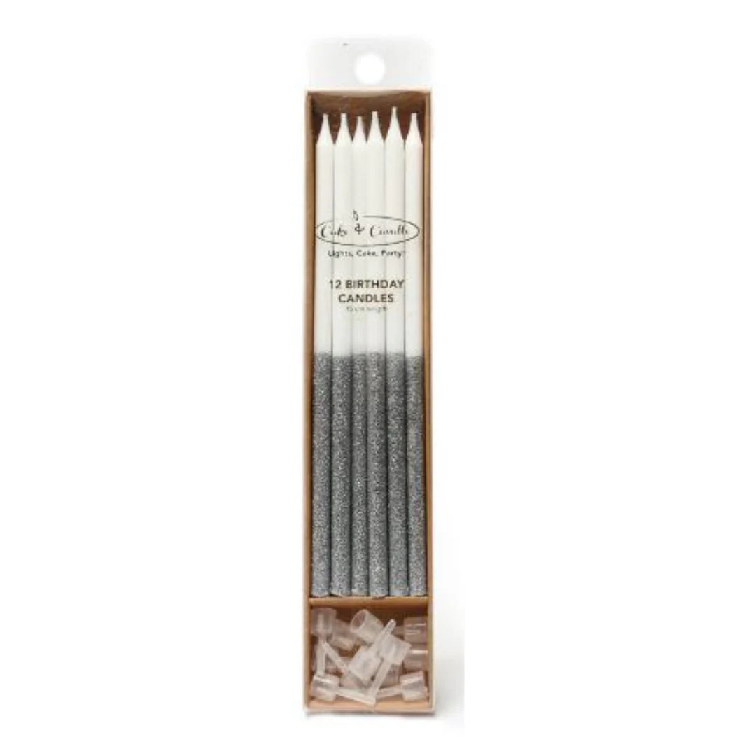 Candle Silver Glitter Dipped Cake Candles (Pack Of 12)