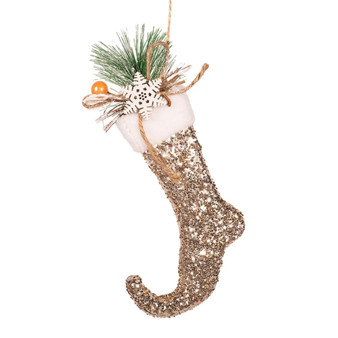 Glitter Elf Boot Tree Ornament 13cm Champagne - Image 2