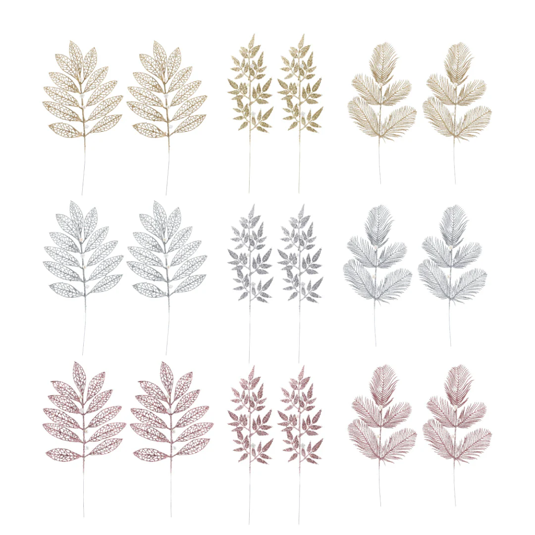 Glitter Leaf Pearl Pick 2pk 40cm Assorted