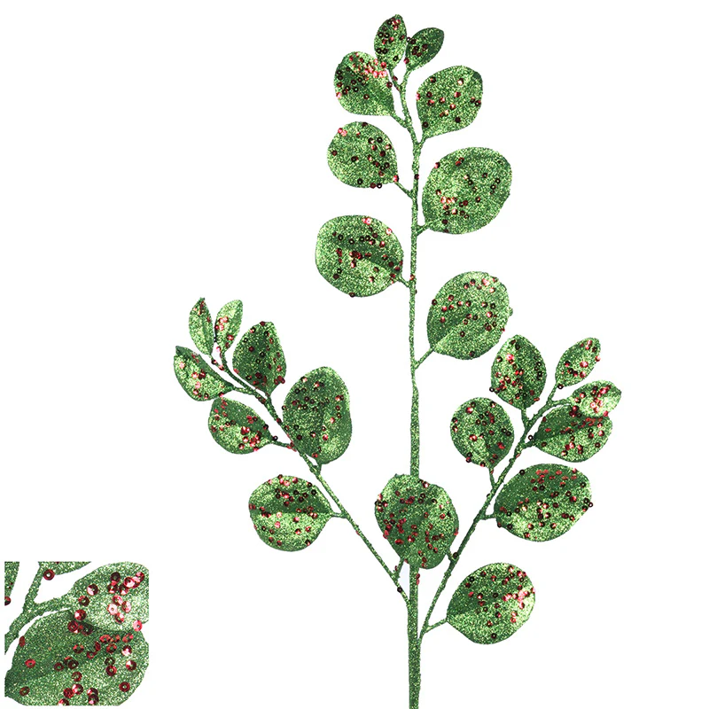 Glitter Leaf Stem 70cm Green