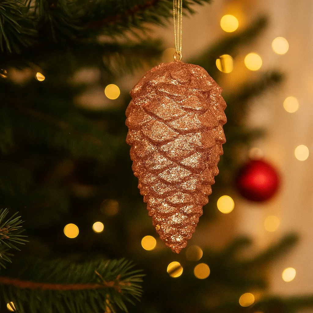 Glitter Pinecone Polyfoam Hanging Ornament 23cm Copper