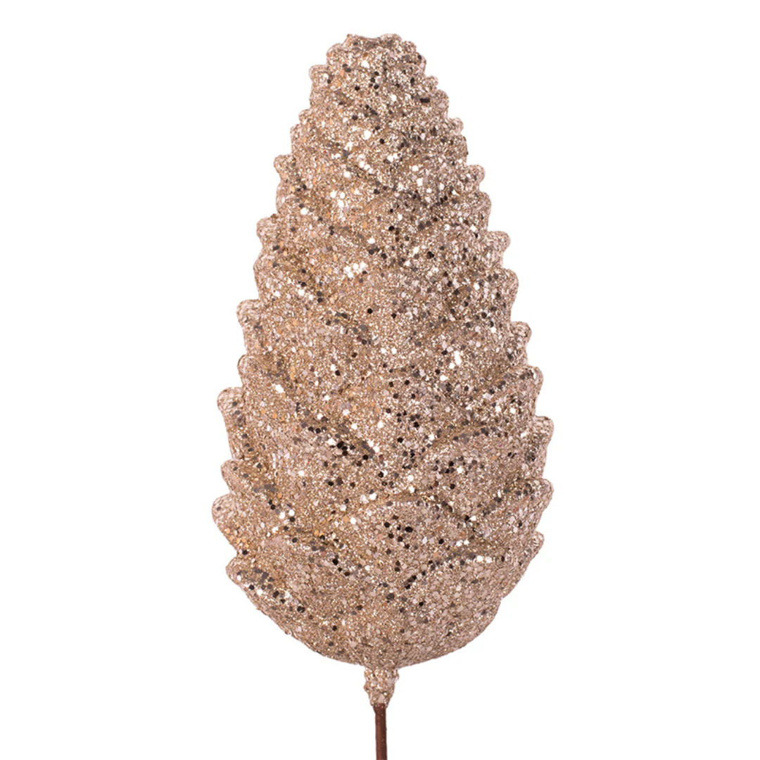 Champagne Glitter Polyfoam Pinecone Pick 46cm