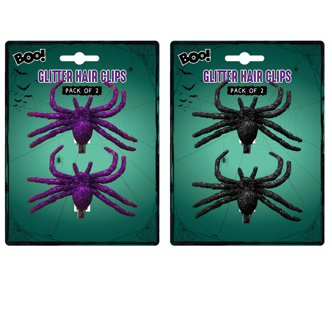 Glitter Spider Hair Clips 2Pk Asst