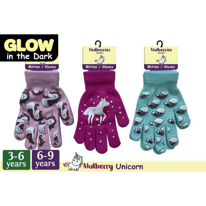 Glow in the Dark Gloves Heart/Star/Unicorn Assorted