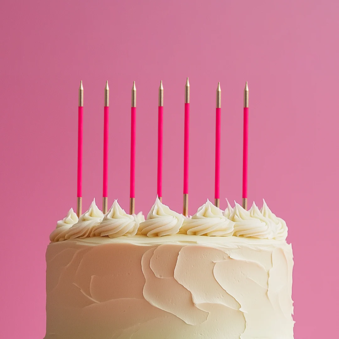 Gold Double Dipped Cake Candles 15cm Hot Pink 12pk