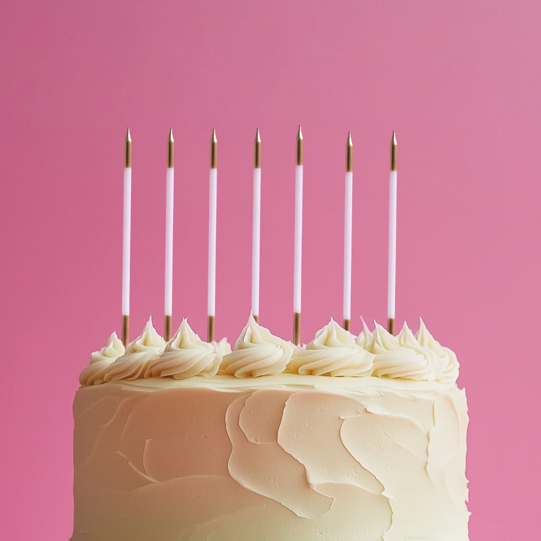 Gold Double Dipped Cake Candles 15cm White 12pk