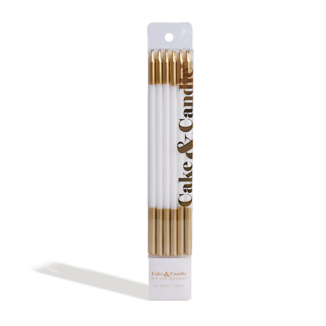 Gold Double Dipped Cake Candles 15cm White 12pk - Image 3