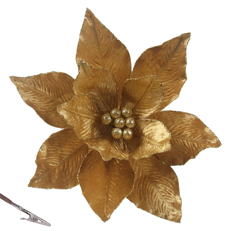 GOLD POINSETTIA W/CLIP D30CM