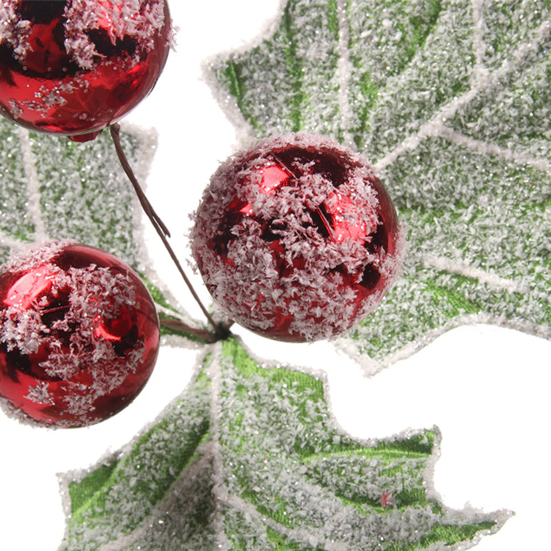 Green Frosted Holly Berry with Clip 30cmD - Image 3