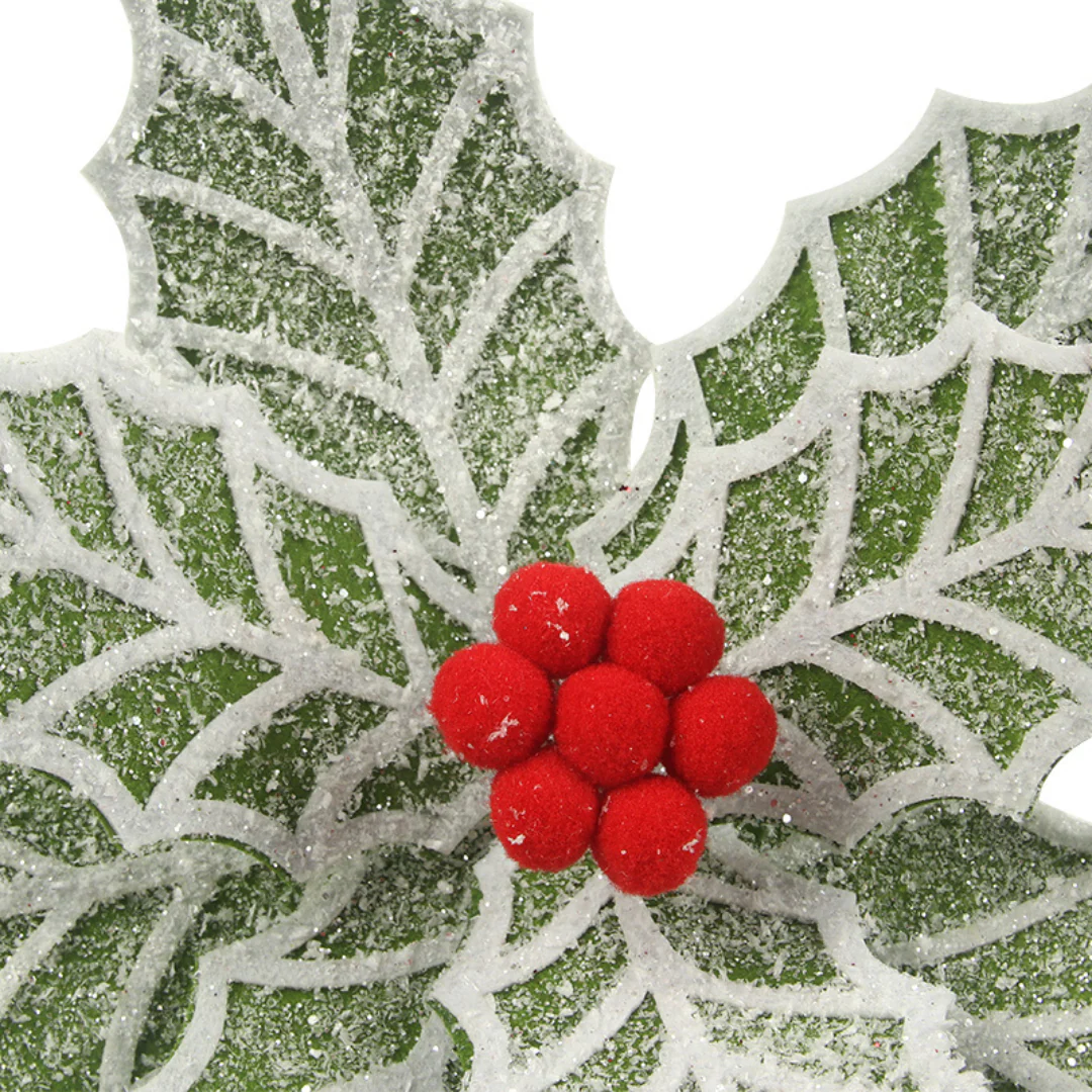 Green Frosted Poinsettia with Clip 28cmD - Image 3