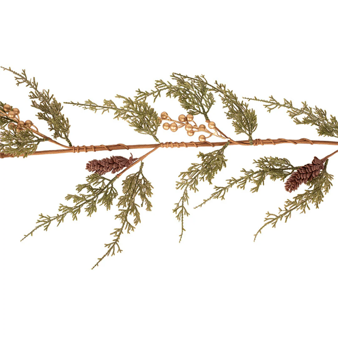 Green Pine Garland with Gold Berries 135cm - Image 2