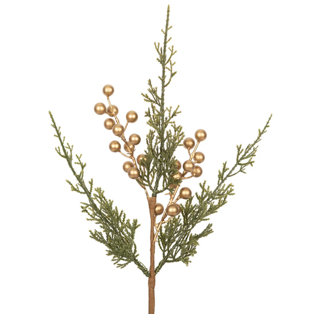 Green Pine Stem with Gold Berries 50cm