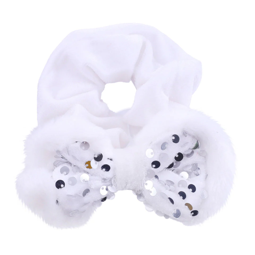 Hair Scrunchie Snow Sequin Bow Assorted - Image 4