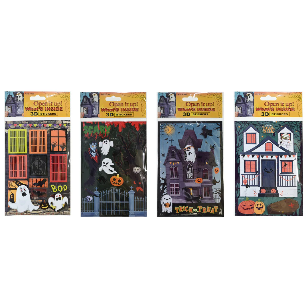 Halloween 3D Sticker 4Pk Asst