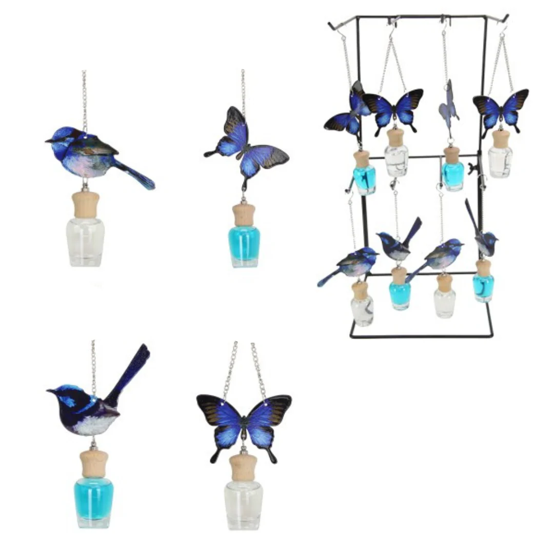 Hanging Car Diffuser Blue B/Fly/Wren Assorted