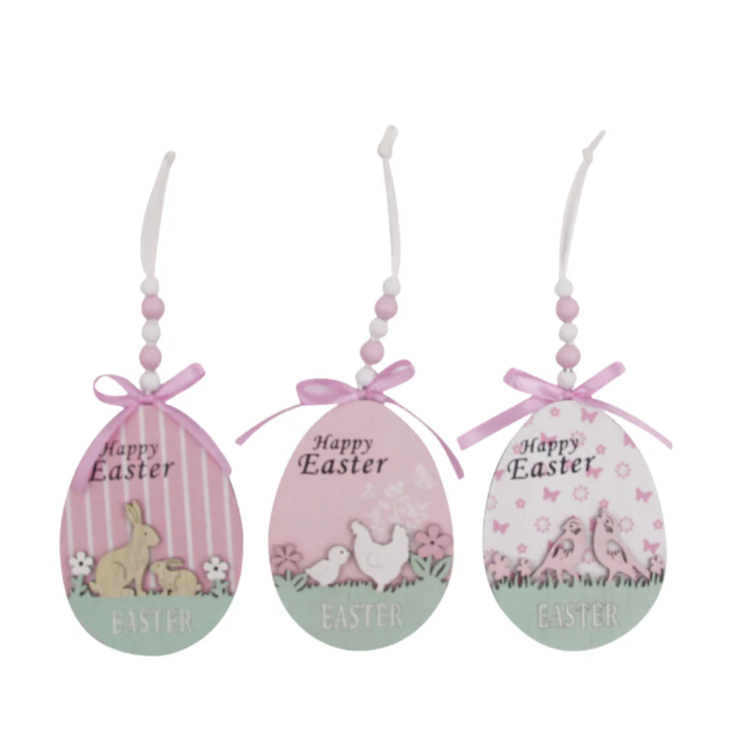 Hanging Egg Deco 12x8.5x0.8cm 3 Assorted