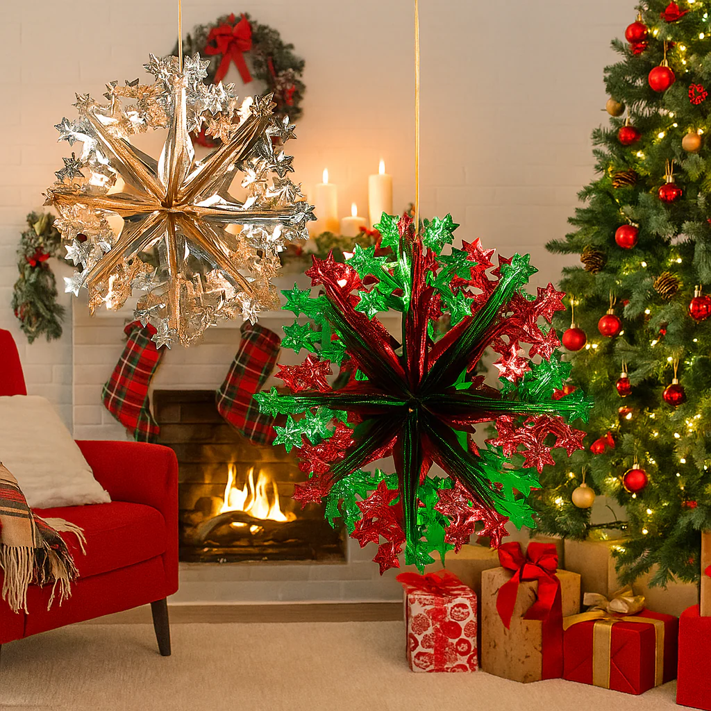 Hanging Foil Snowflake 40cm Assorted