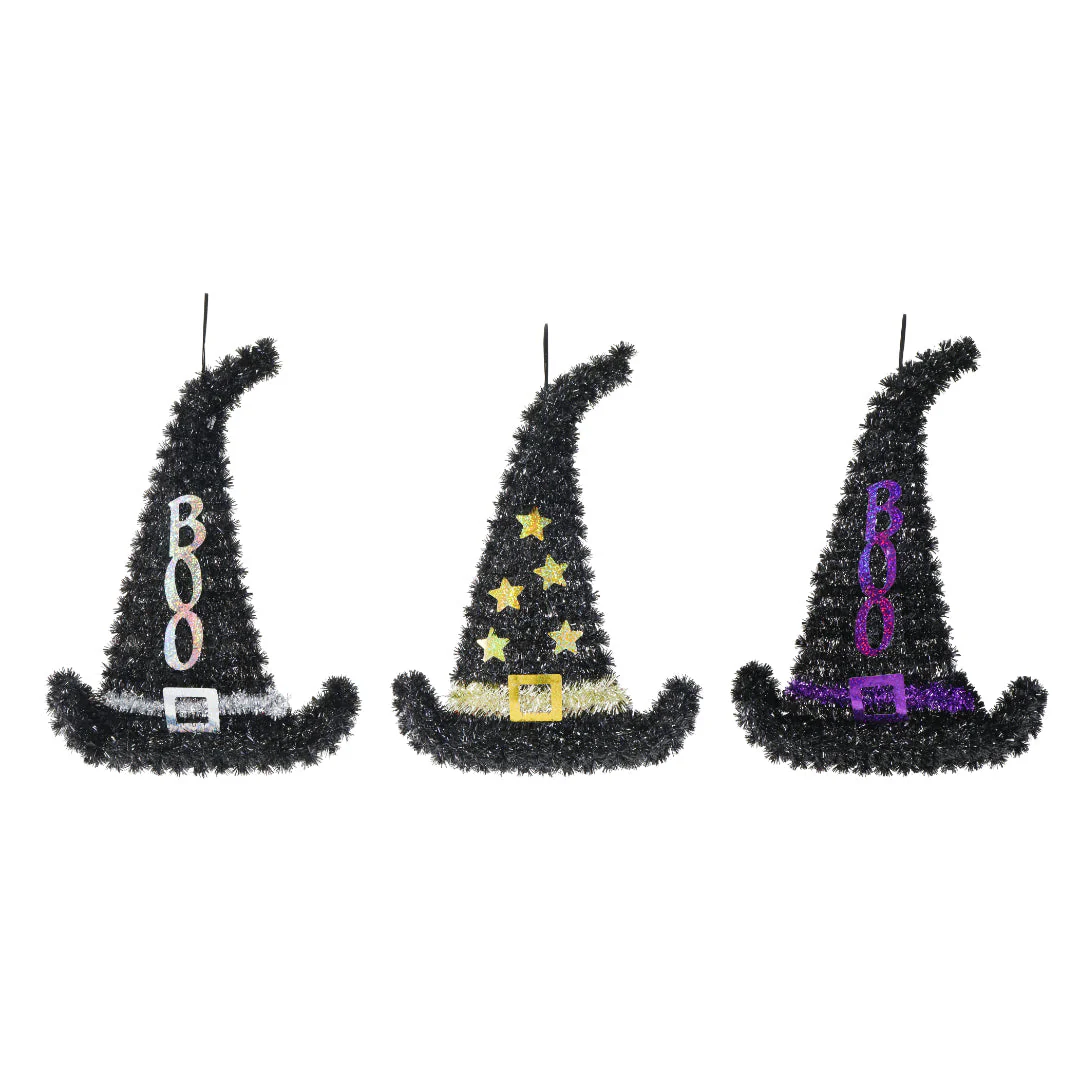 Hanging Tinsel Witch Hat 41cm Assorted