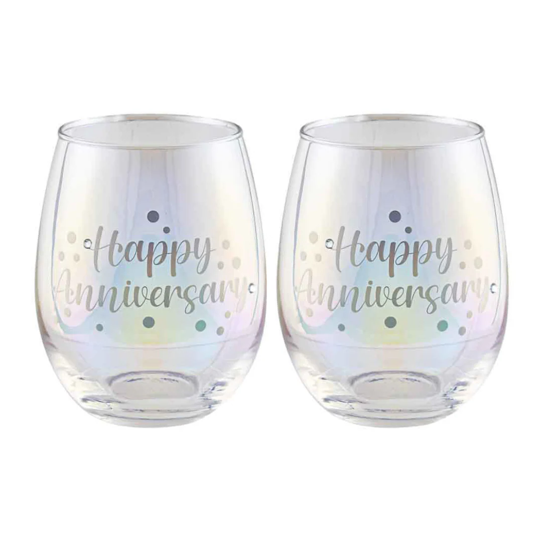 Happy Anniversary Stemless Holographic Set of 2 560ml