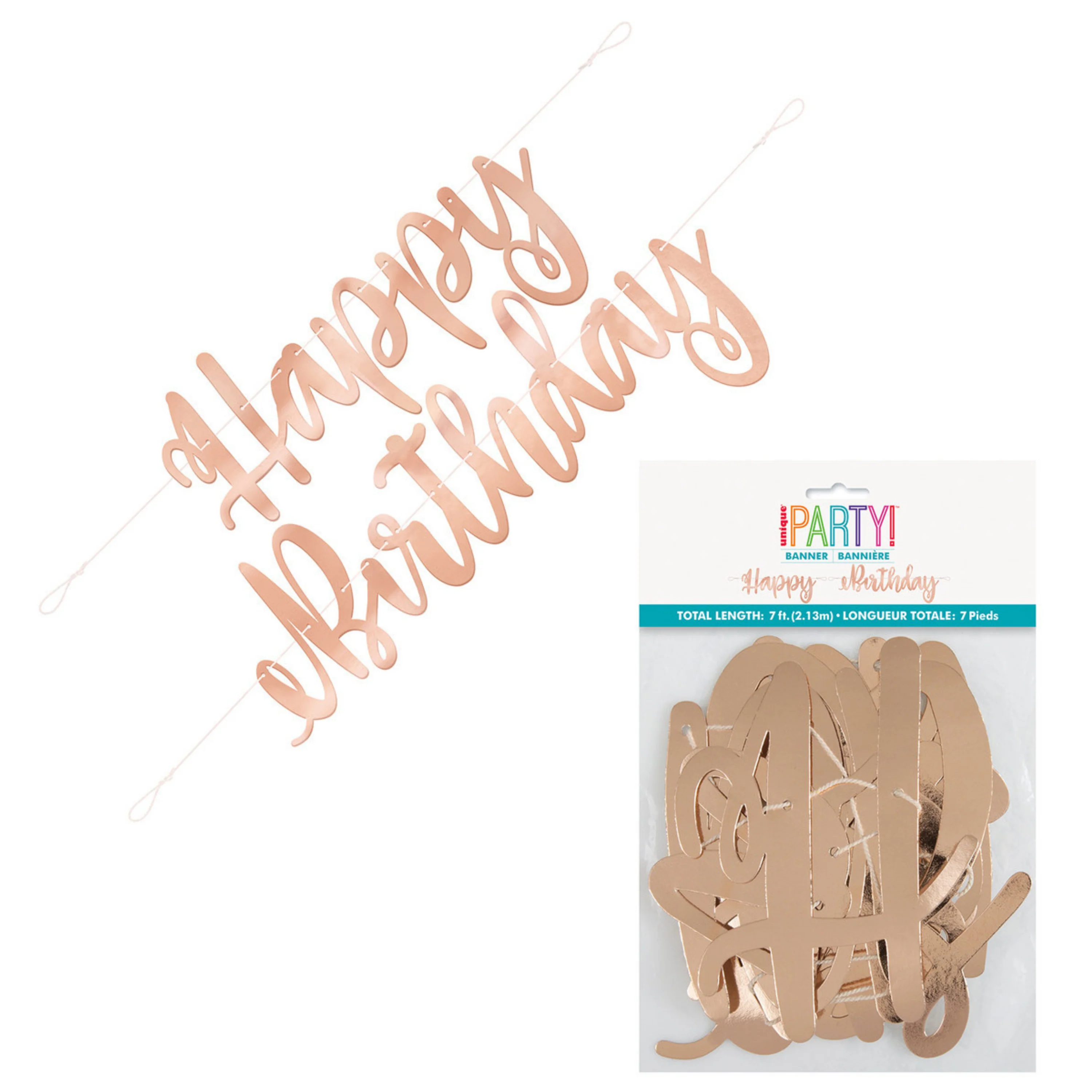 Happy Birthday Rose Gold Foil Script Jointed Banner 7ft