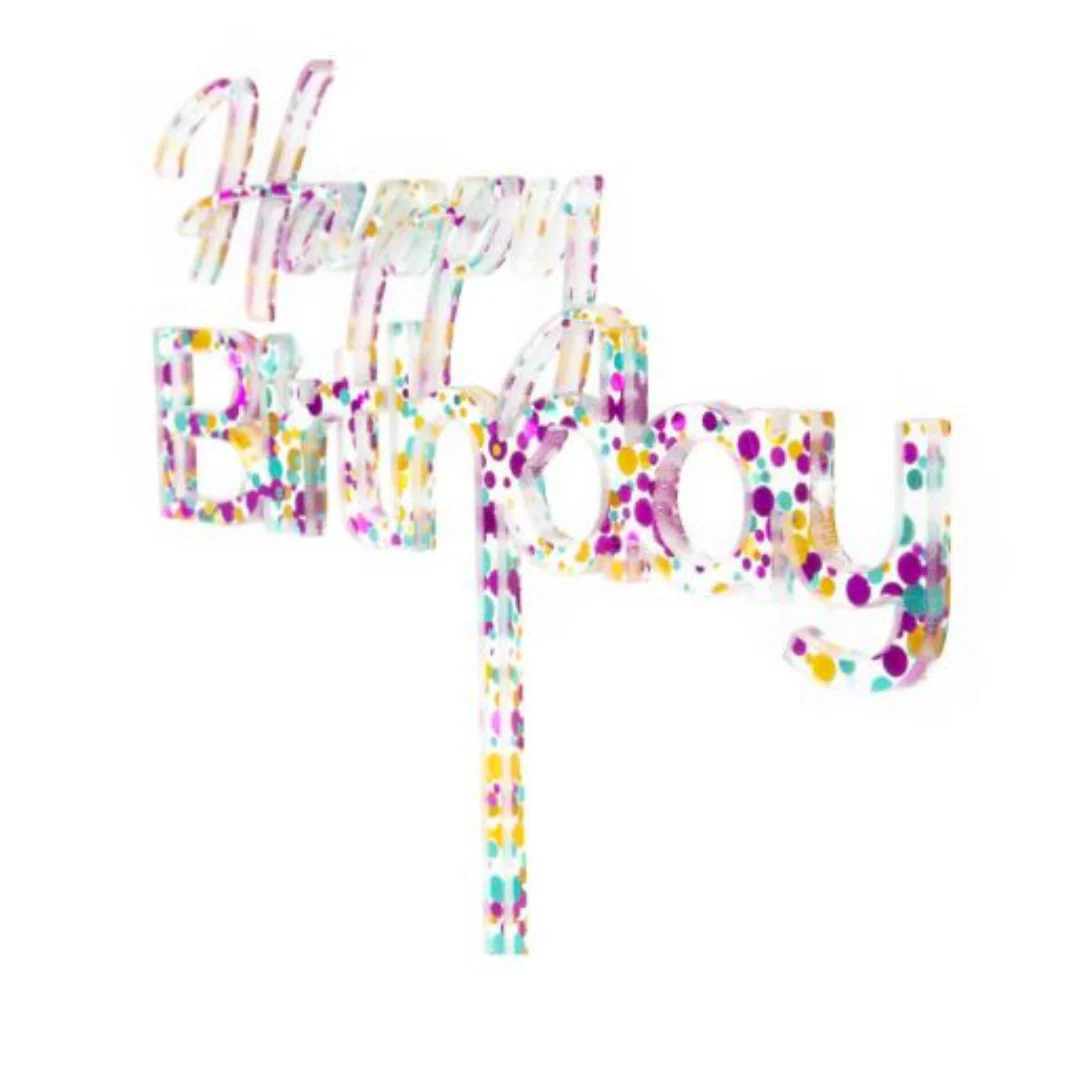 Cake Topper Happy Birthday Rainbow Glitter - Image 3