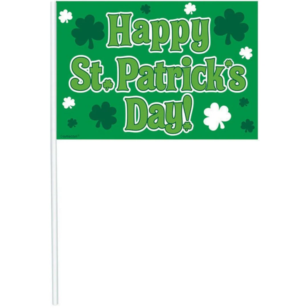 Happy St Patricks Day Flags Plastic 12pk