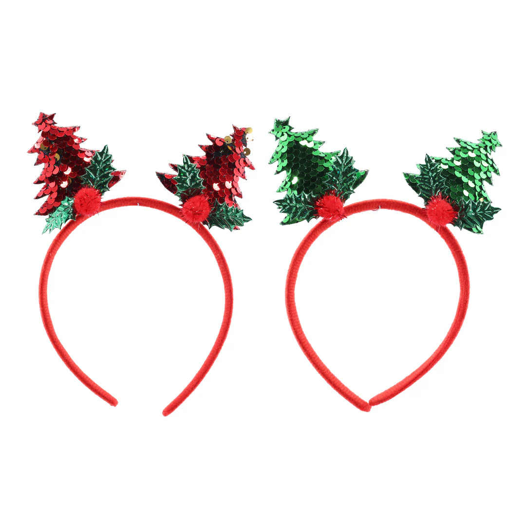 Headband Sequin Holly Trees Assorted